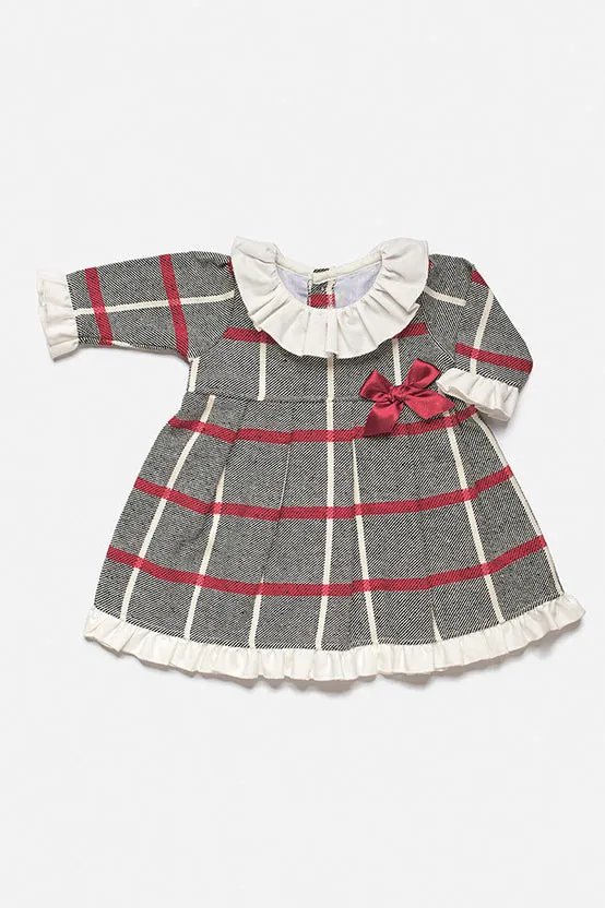 "Amaya" Grey & Burgundy Checked Dress