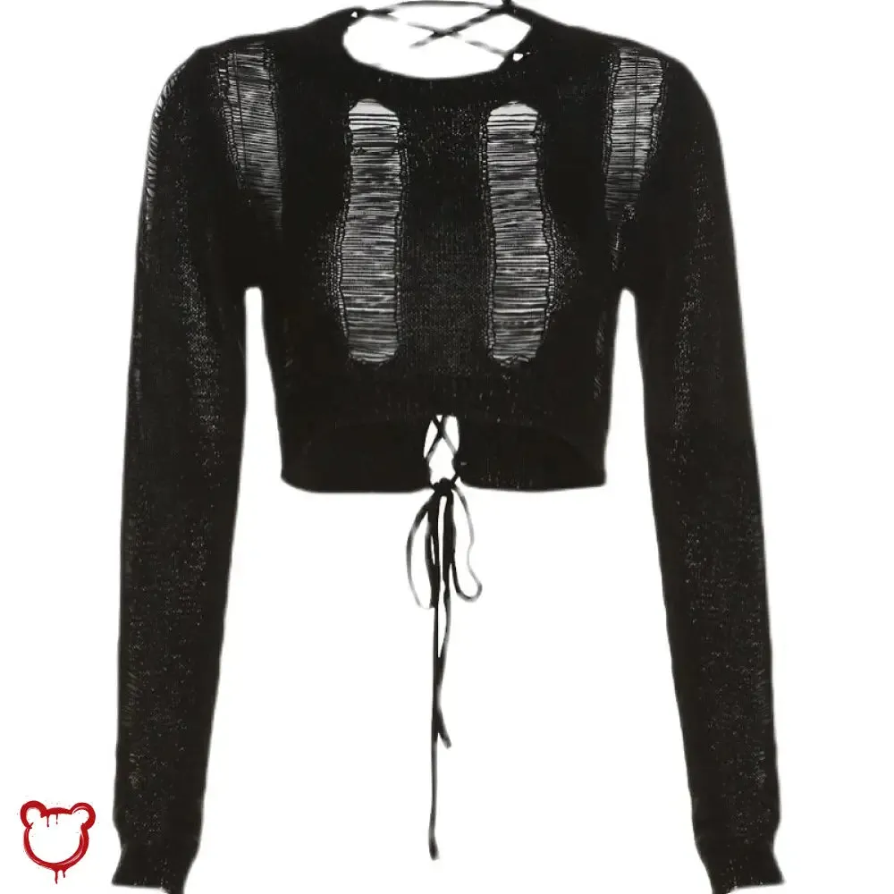 "Black Ripped Knit Sweater - Fairytale"