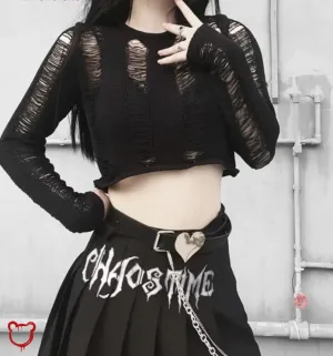 "Black Ripped Knit Sweater - Fairytale"