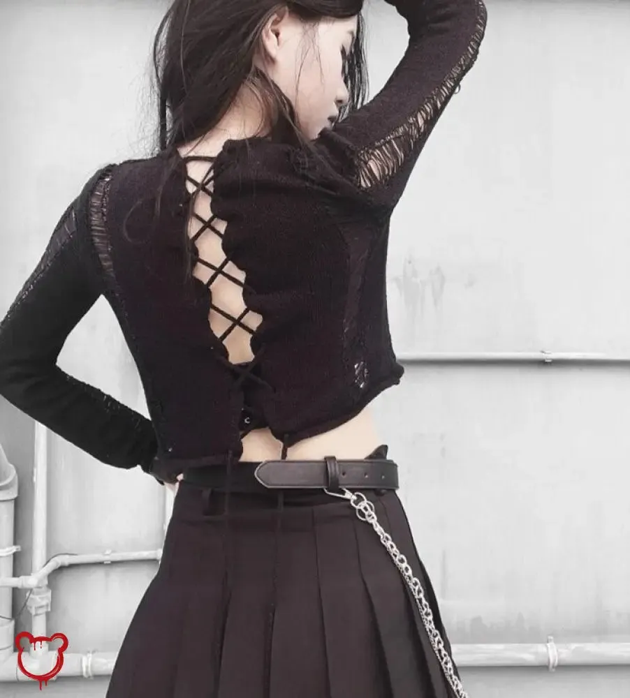 "Black Ripped Knit Sweater - Fairytale"