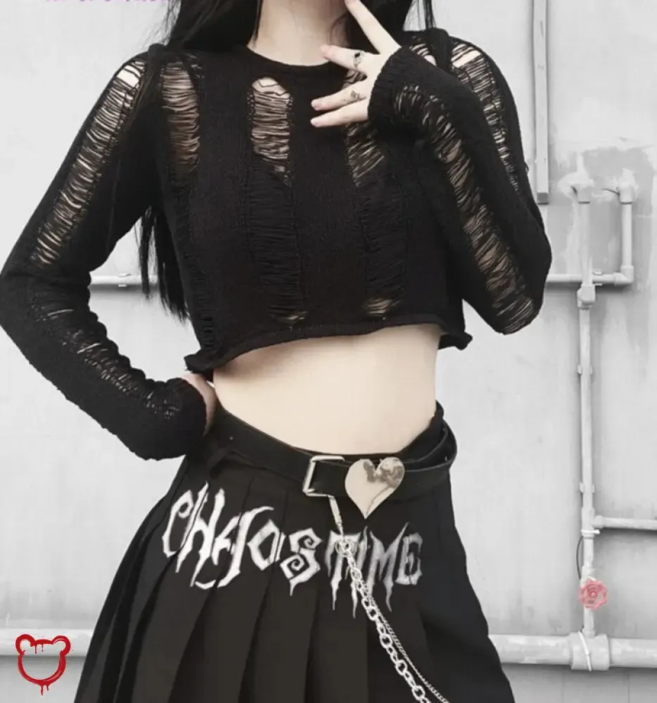 "Black Ripped Knit Sweater - Fairytale"