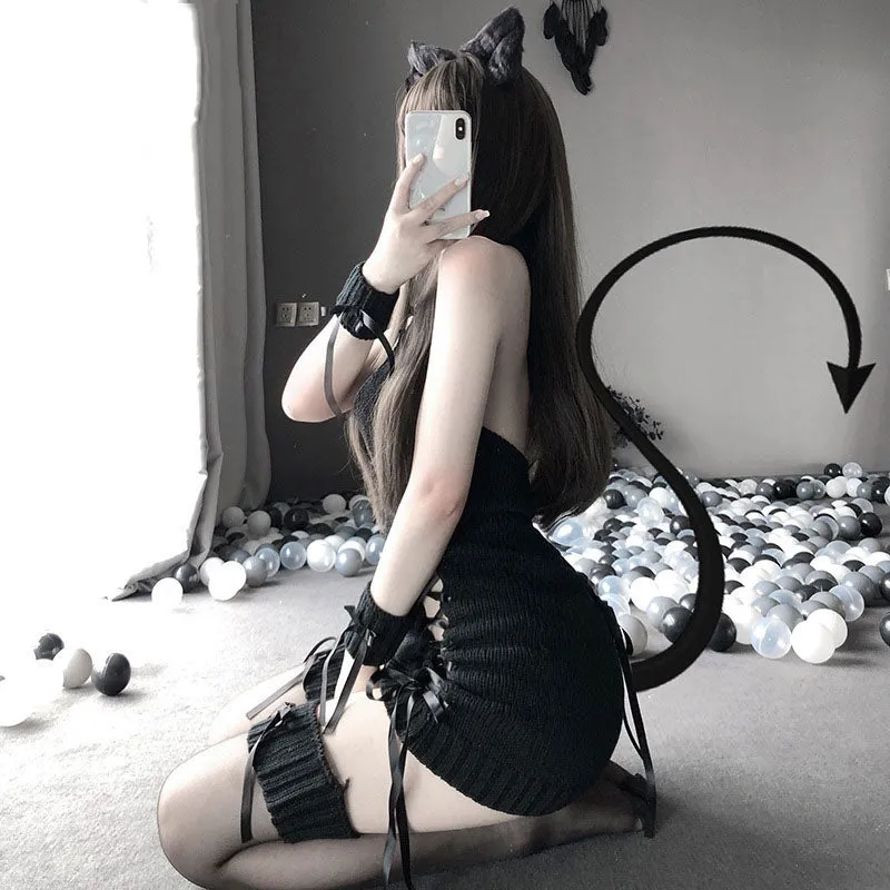 "BLACK/WHITE HOLLOW LACE KNITTED" DRESS N031501