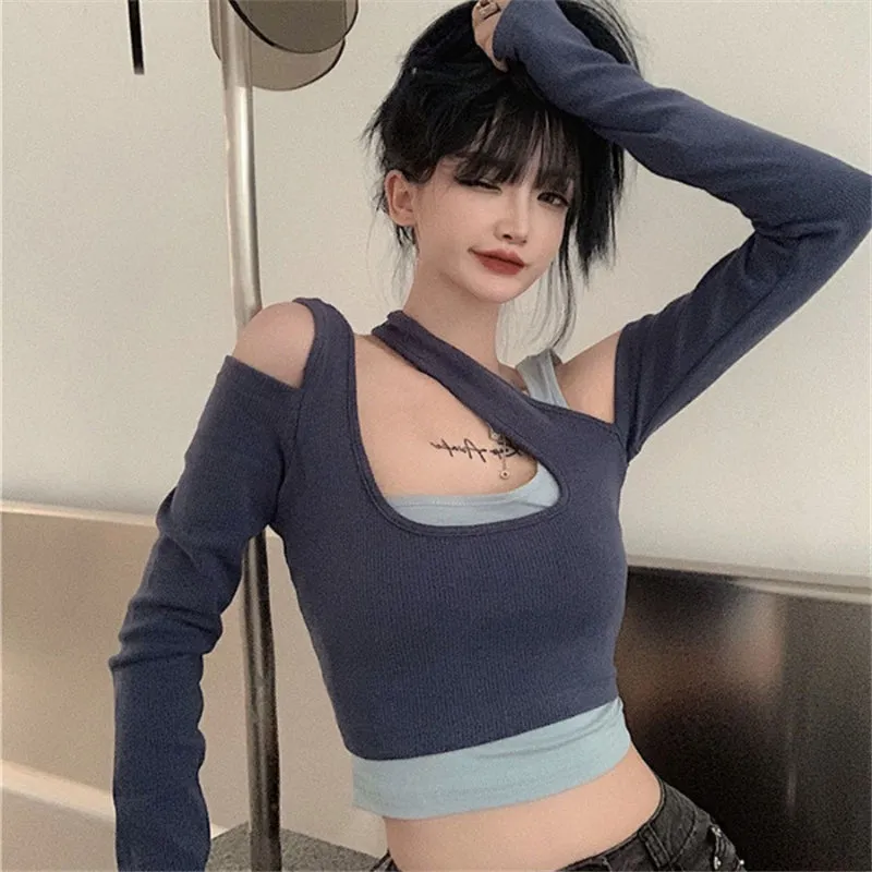 "FAKE TWO-PIECE" CROP TOP N092203