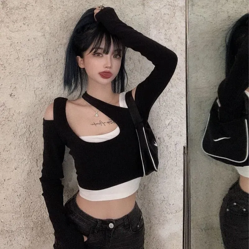 "FAKE TWO-PIECE" CROP TOP N092203
