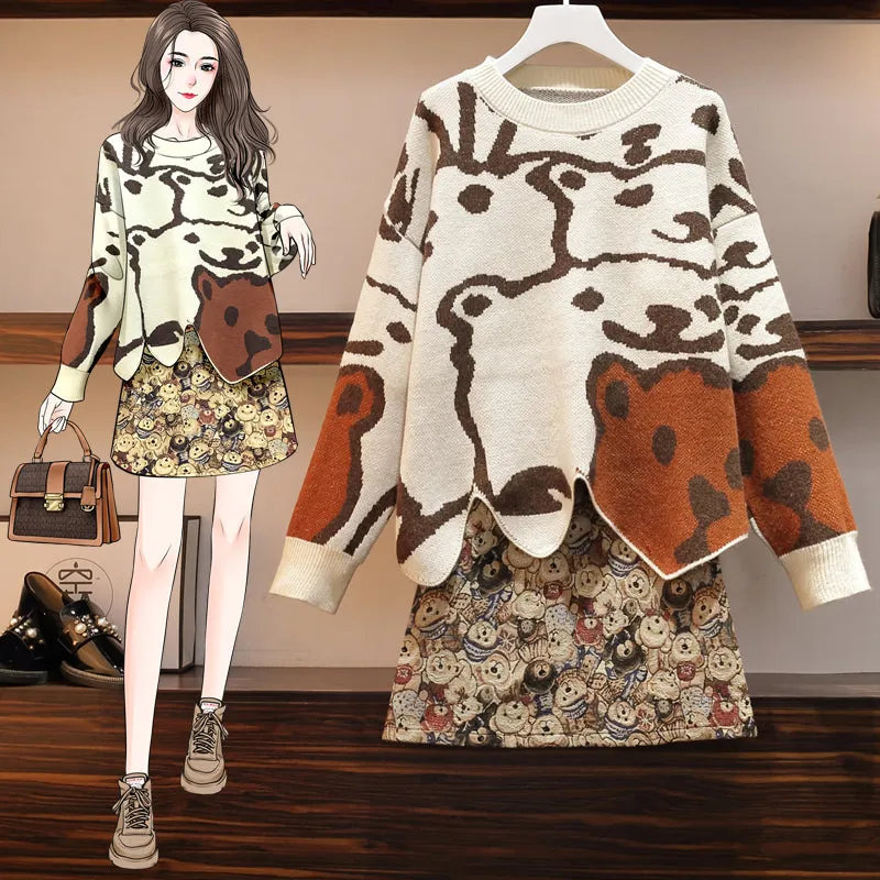 "FULL PRINT BEAR SWEATER" TOP/SKIRT N030903