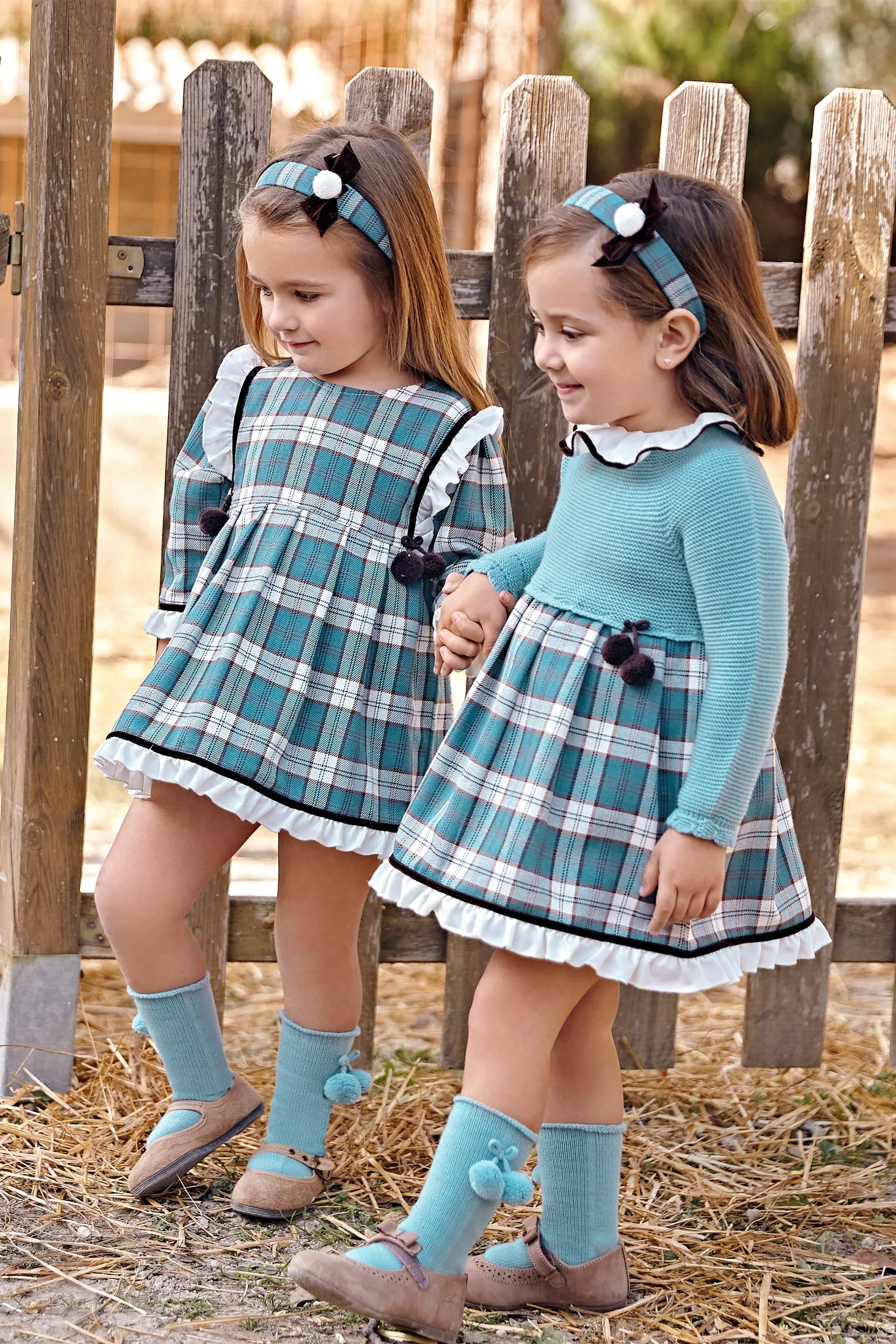 "Kaia" Cloud Blue Tartan Dress