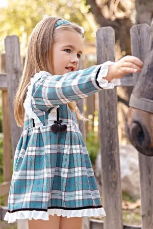 "Kaia" Cloud Blue Tartan Dress
