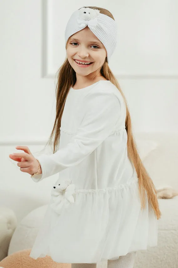 "Lisbeth" Ivory Velour Tulle Teddy Dress