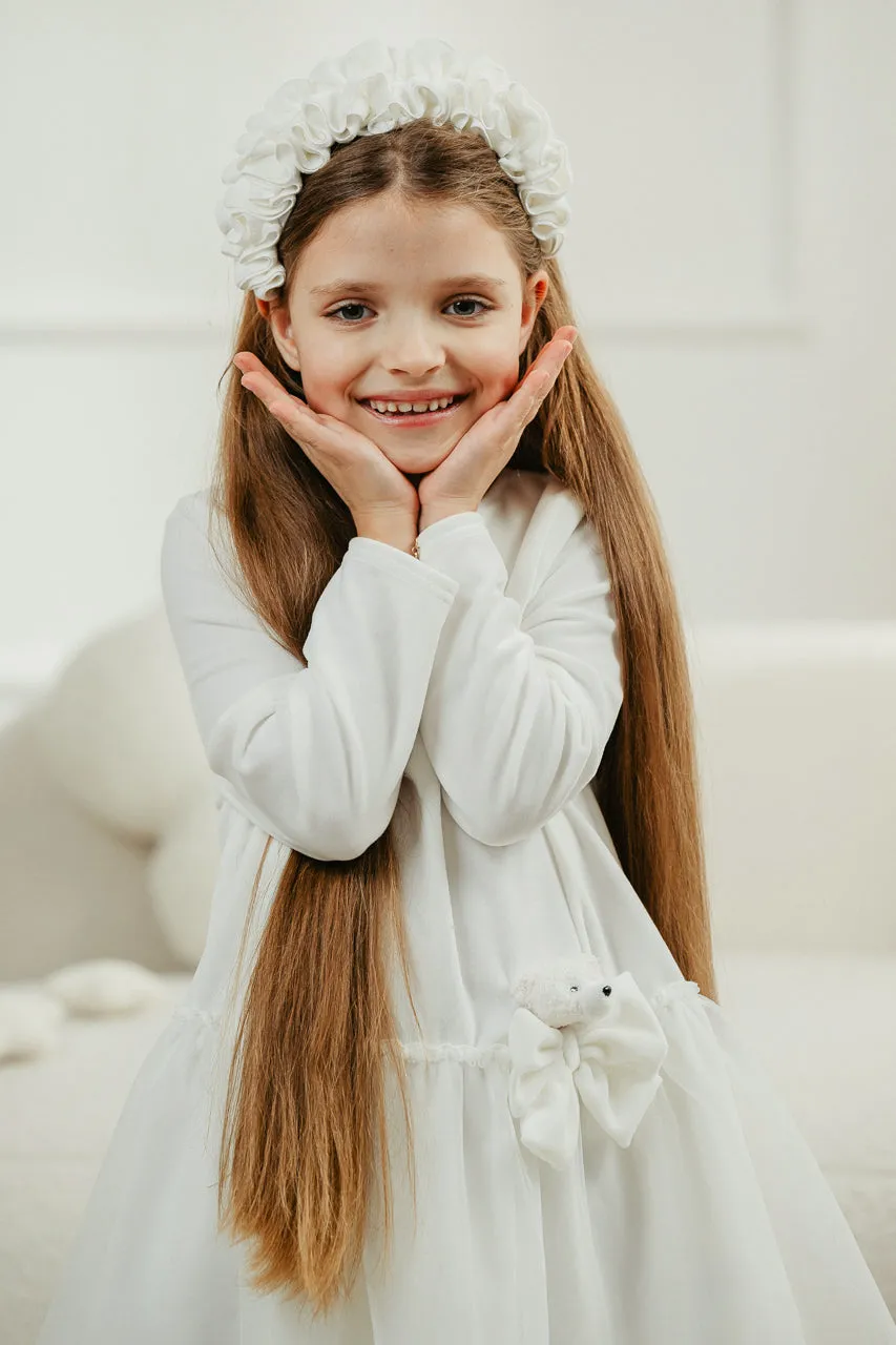 "Lisbeth" Ivory Velour Tulle Teddy Dress