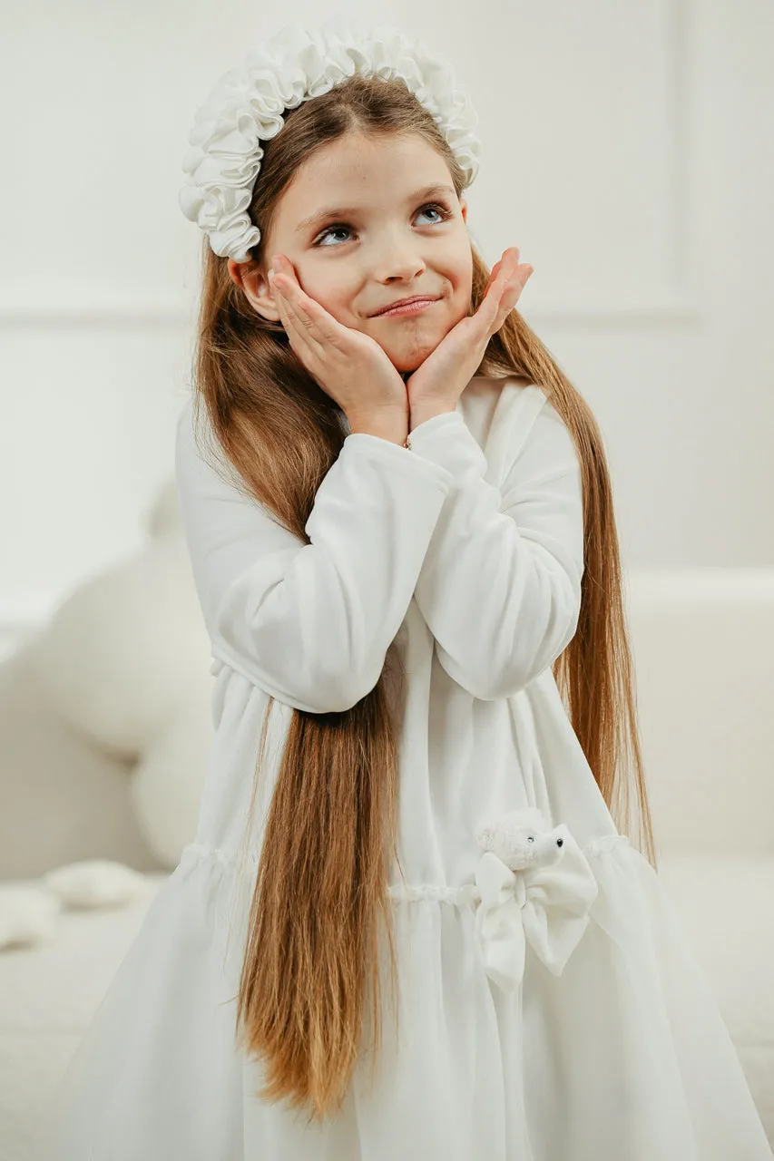 "Lisbeth" Ivory Velour Tulle Teddy Dress