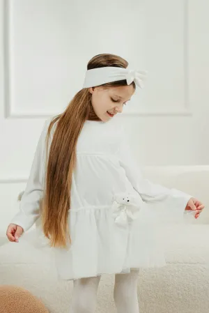 "Lisbeth" Ivory Velour Tulle Teddy Dress