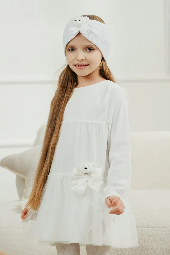 "Lisbeth" Ivory Velour Tulle Teddy Dress