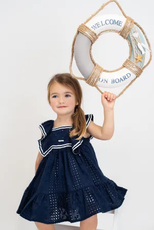 "Olive" Navy Broderie Anglaise Dress
