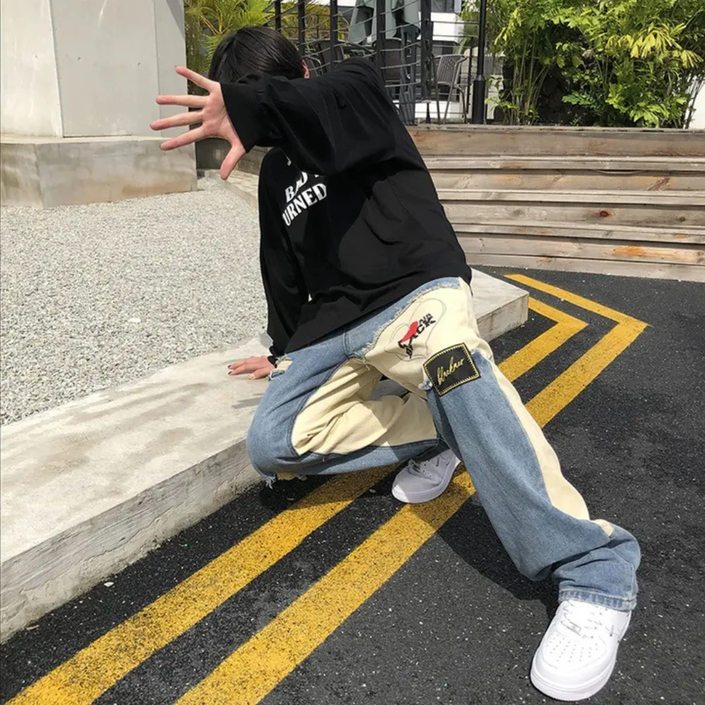 "Street Love Patchwork Straight Leg" Jeans