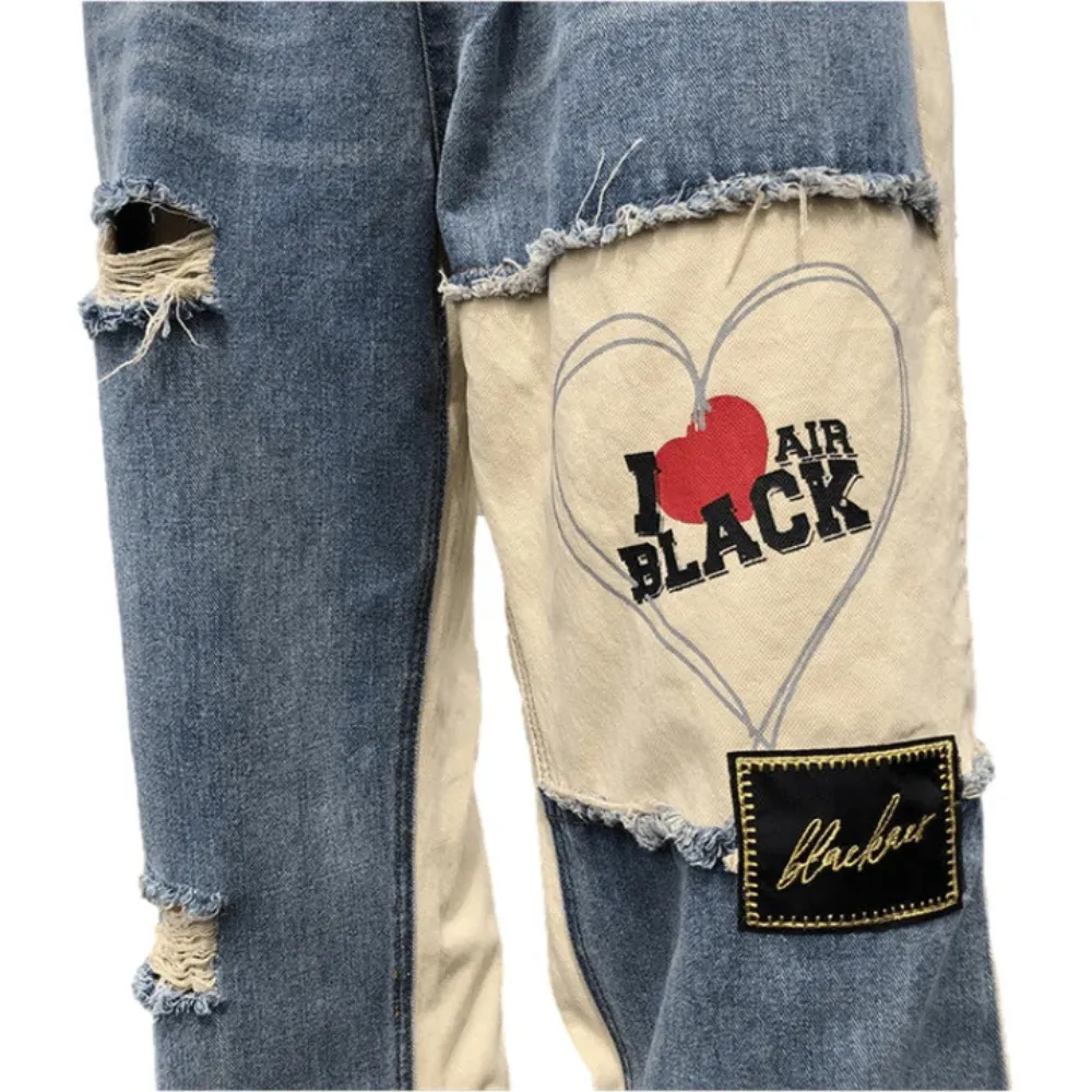 "Street Love Patchwork Straight Leg" Jeans