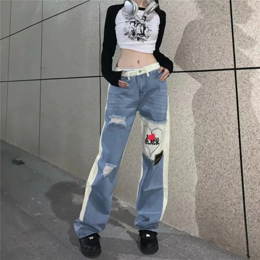 "Street Love Patchwork Straight Leg" Jeans