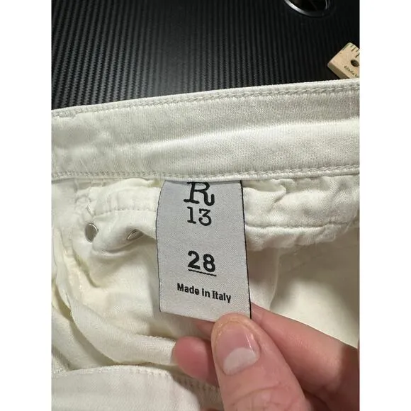 R13 Jeans Boy Skinny in White Riot Size 28 Mid Rise Ankle Made in Italy