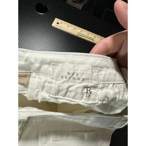 R13 Jeans Boy Skinny in White Riot Size 28 Mid Rise Ankle Made in Italy