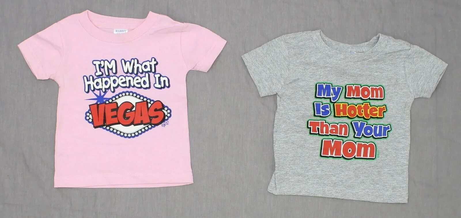 Rabbit Skins Infant LOT OF 2 Funny Graphic T-Shirts Pink and Gray 12 Months