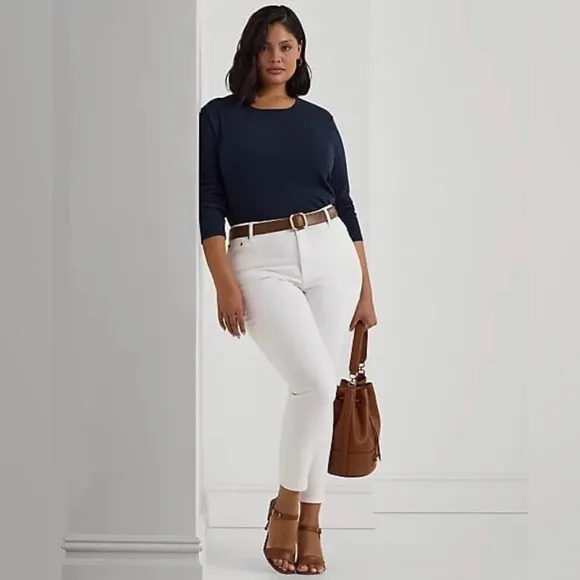 Ralph Lauren Women’s Mid-Rise‎ Curvy Skinny Jean Stretch White Plus Size 16W NWT