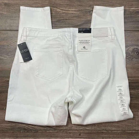 Ralph Lauren Women’s Mid-Rise‎ Curvy Skinny Jean Stretch White Plus Size 16W NWT