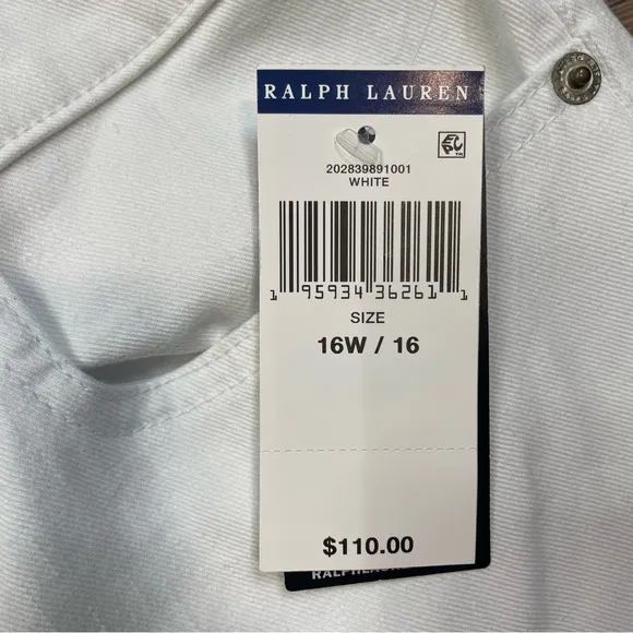 Ralph Lauren Women’s Mid-Rise‎ Curvy Skinny Jean Stretch White Plus Size 16W NWT