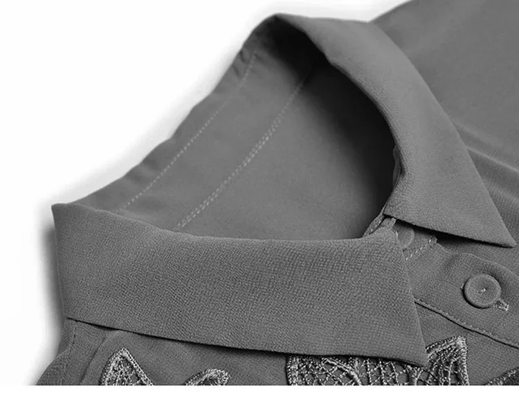Rayleigh Vintage Pleated Embroidery High Waist Slim Long Dress