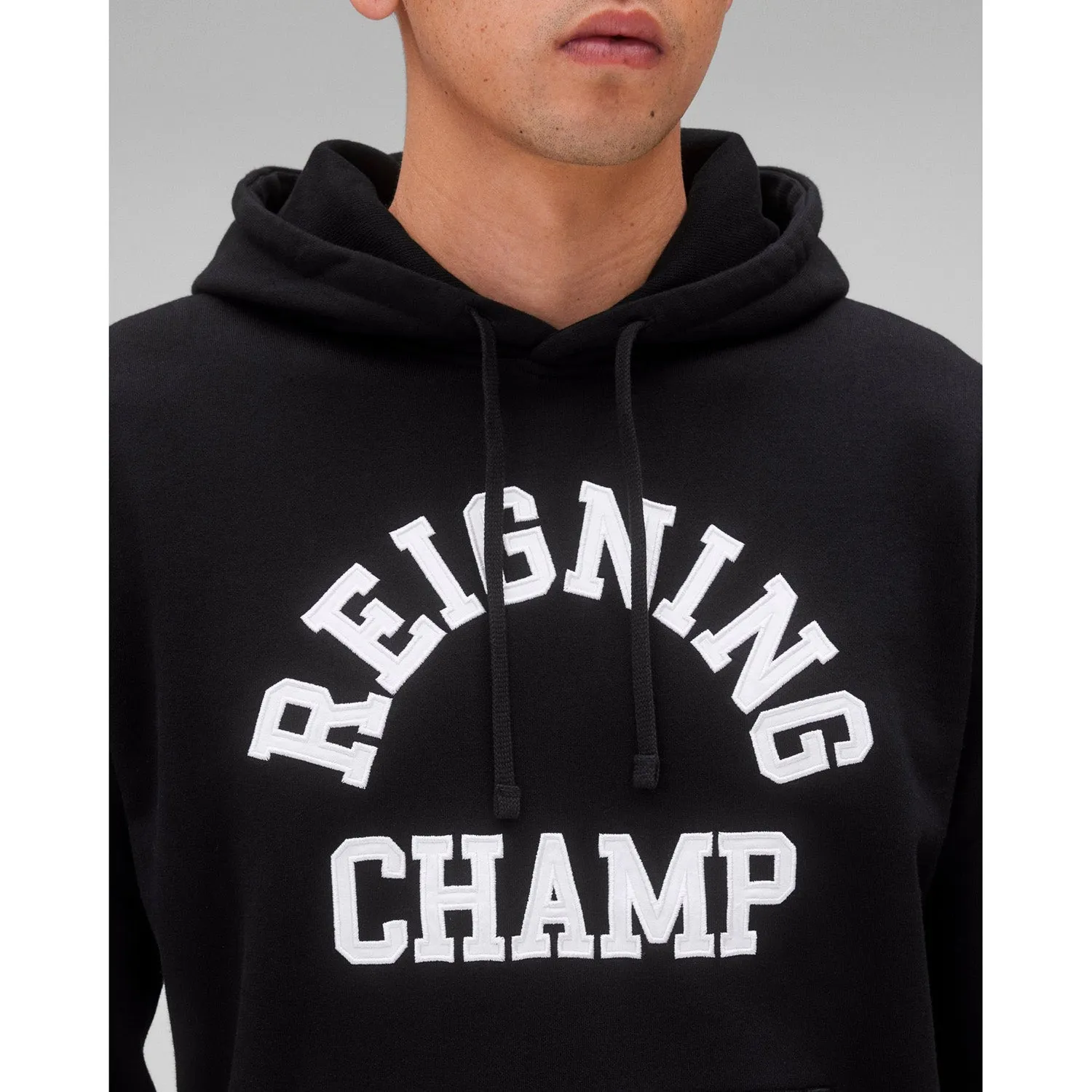 Reigning Champ Men Knit Midweight Terry Arch Logo Hoodie Black