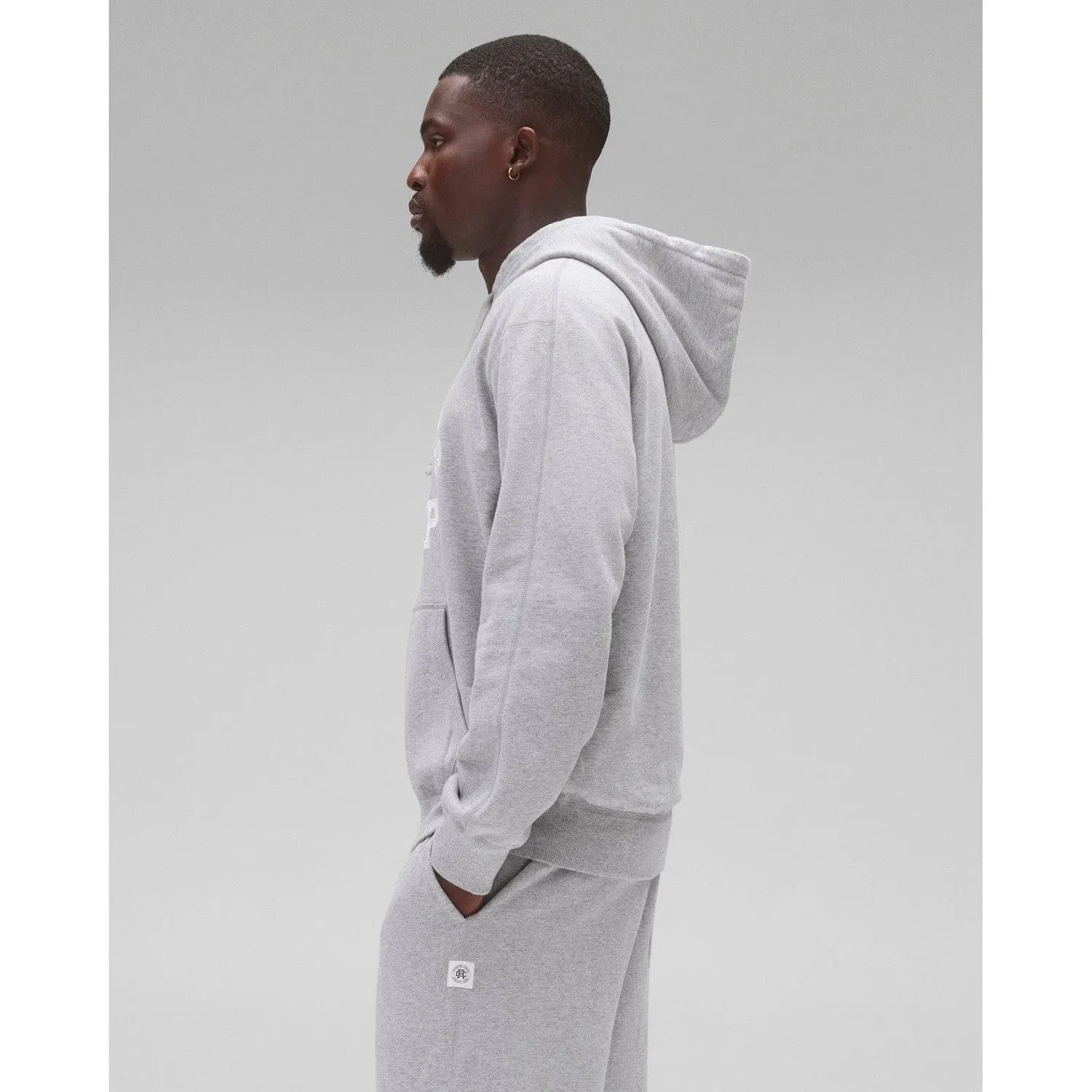 Reigning Champ Men Knit Midweight Terry Arch Logo Hoodie Heather Grey