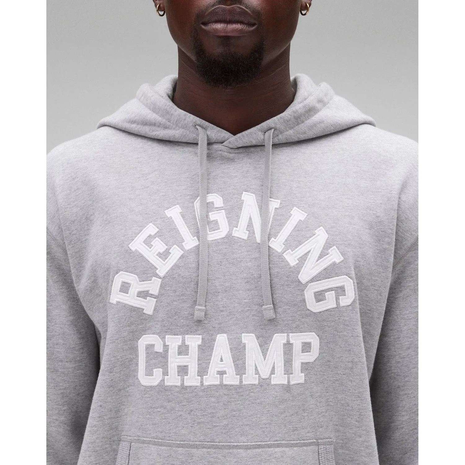 Reigning Champ Men Knit Midweight Terry Arch Logo Hoodie Heather Grey