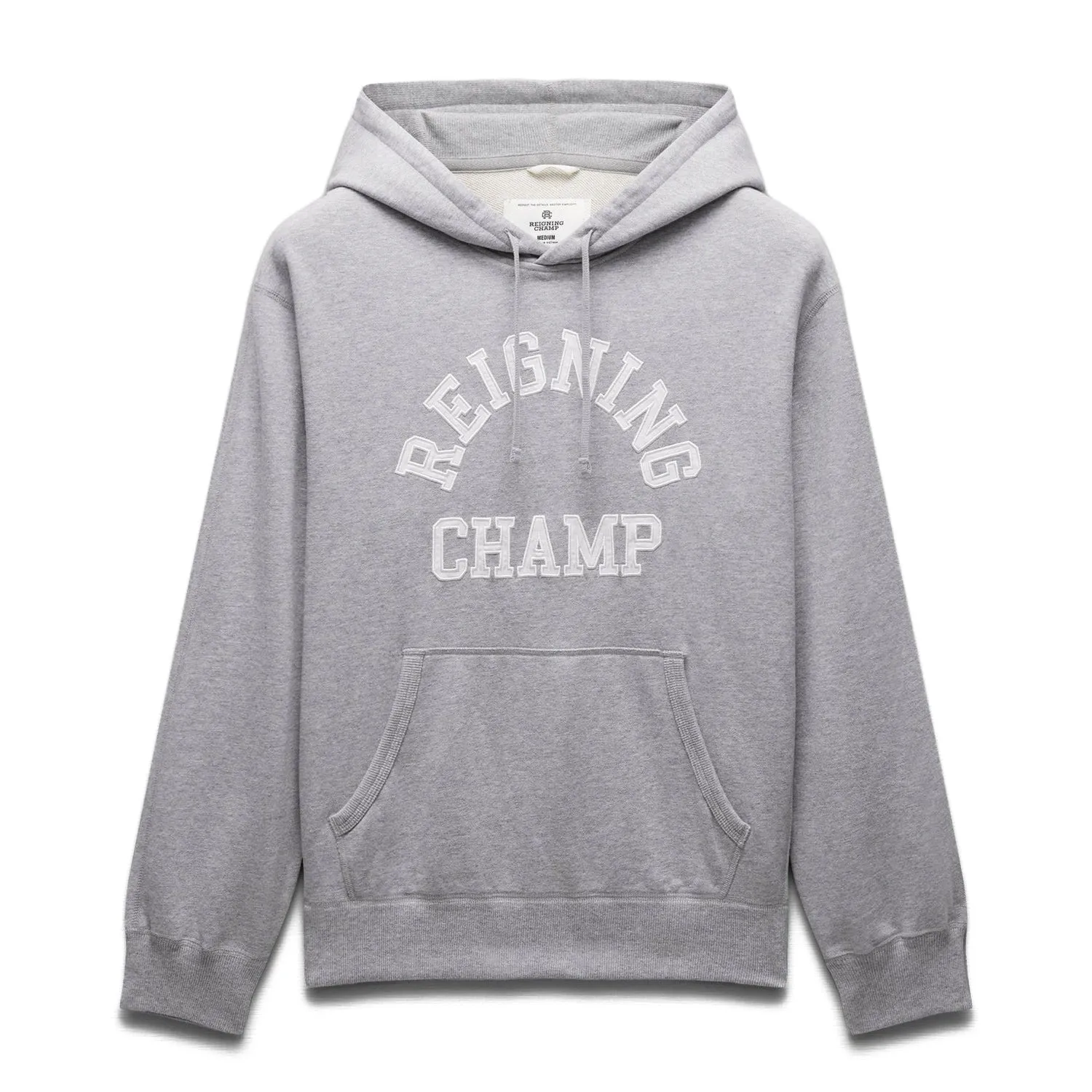Reigning Champ Men Knit Midweight Terry Arch Logo Hoodie Heather Grey