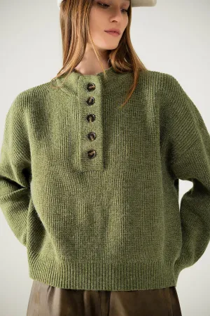 Relaxed Half-Button Sweater in green
