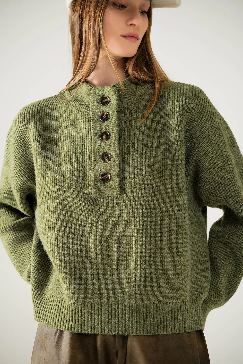 Relaxed Half-Button Sweater in green