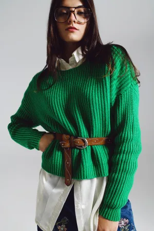Relaxed waffle knit jumper in bright green