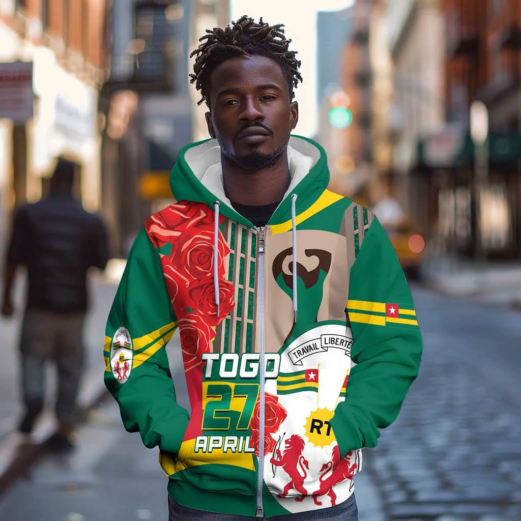 Republique Togolaise Monument de l'Independance Zip Hoodie African Pinkish Rose Coat Of Arms LT14