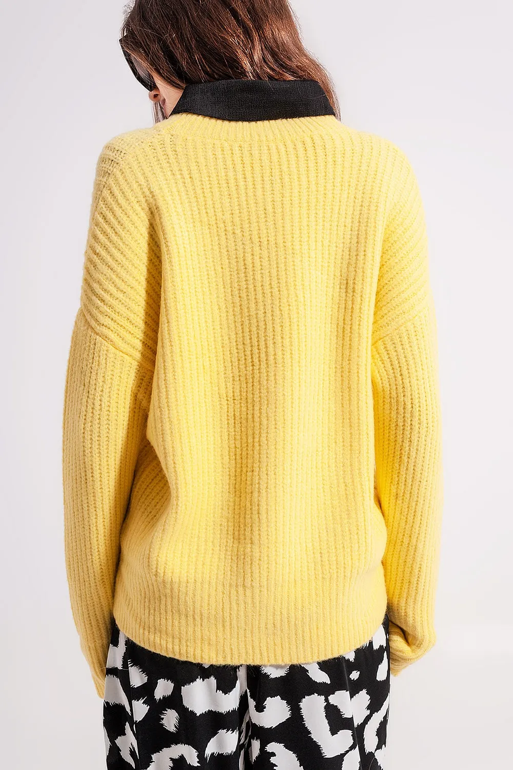 Rib knit sweater in yellow