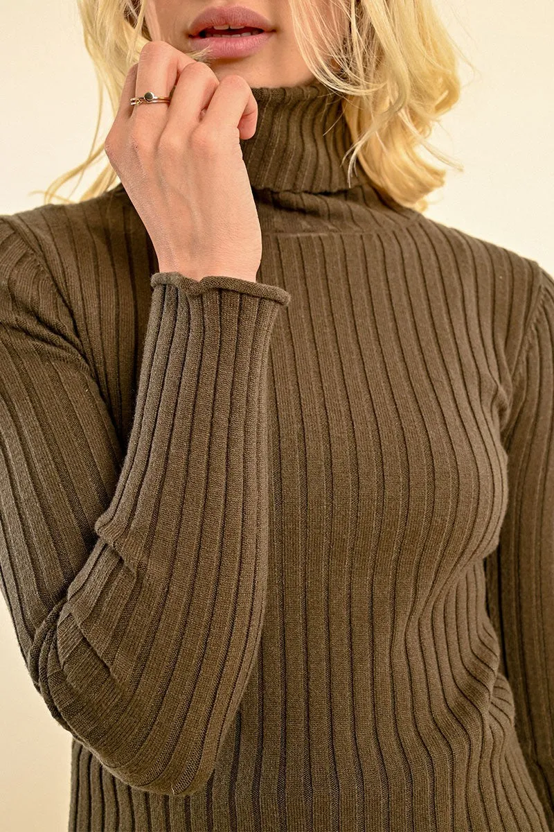 RIBBED KNIT SWEATER WITH TURTLENECK