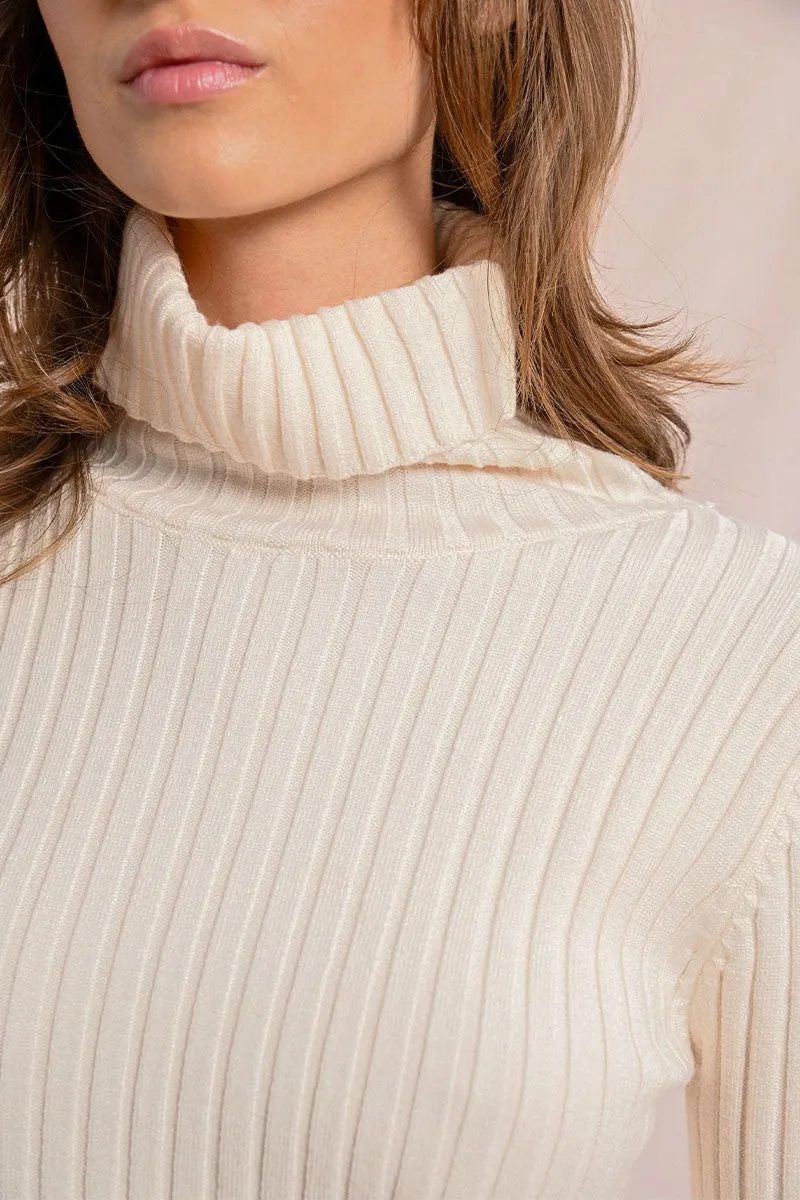 RIBBED KNIT SWEATER WITH TURTLENECK