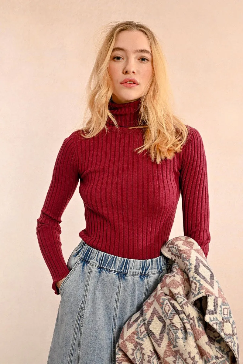 RIBBED KNIT SWEATER WITH TURTLENECK
