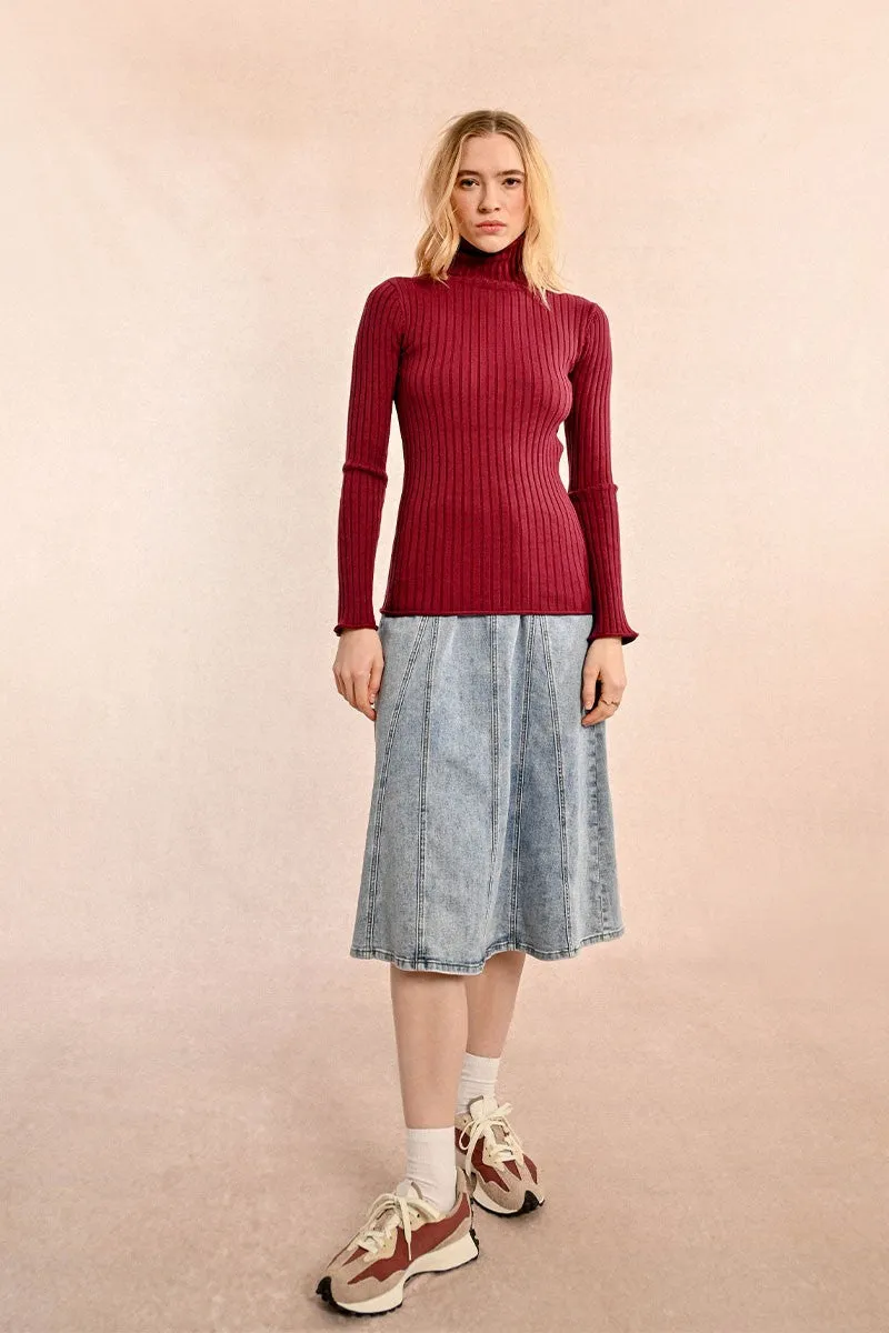 RIBBED KNIT SWEATER WITH TURTLENECK
