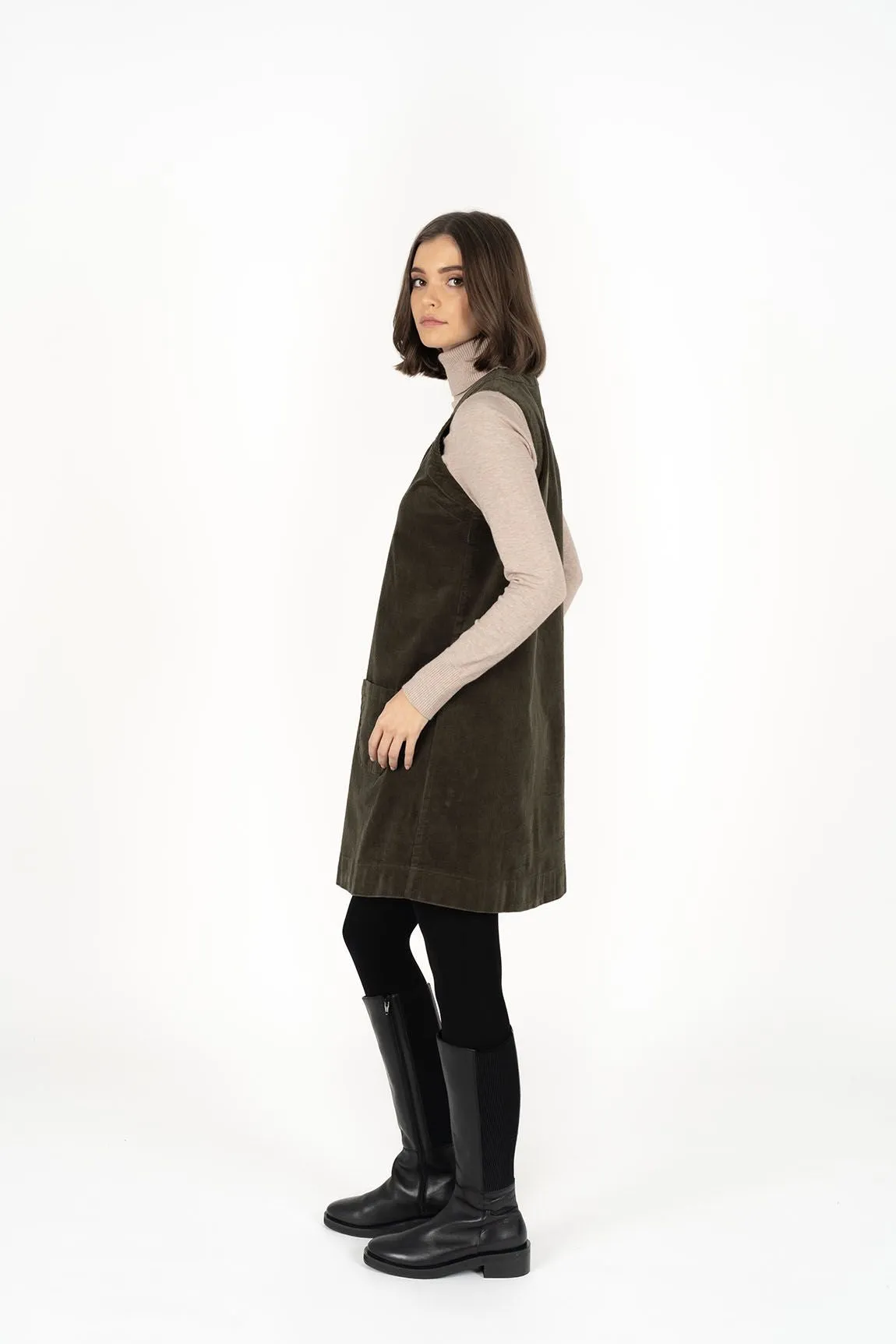 Riley Cord Dress - Moss