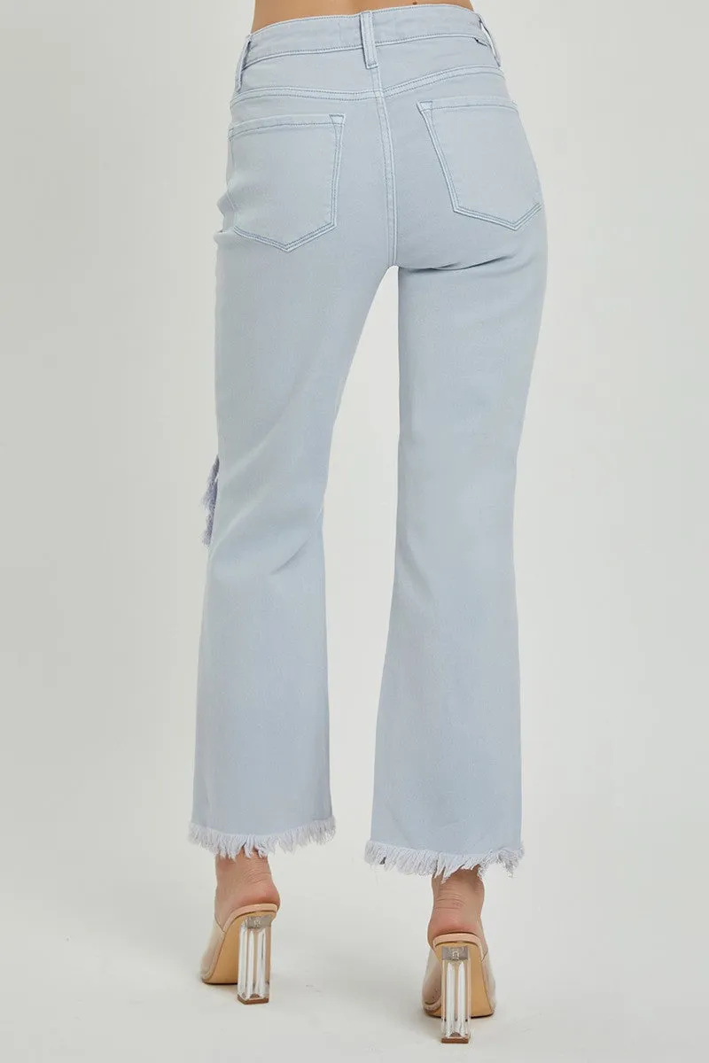 RISEN HIGH RISE DISTRESSED STRAIGHT LEG JEAN
