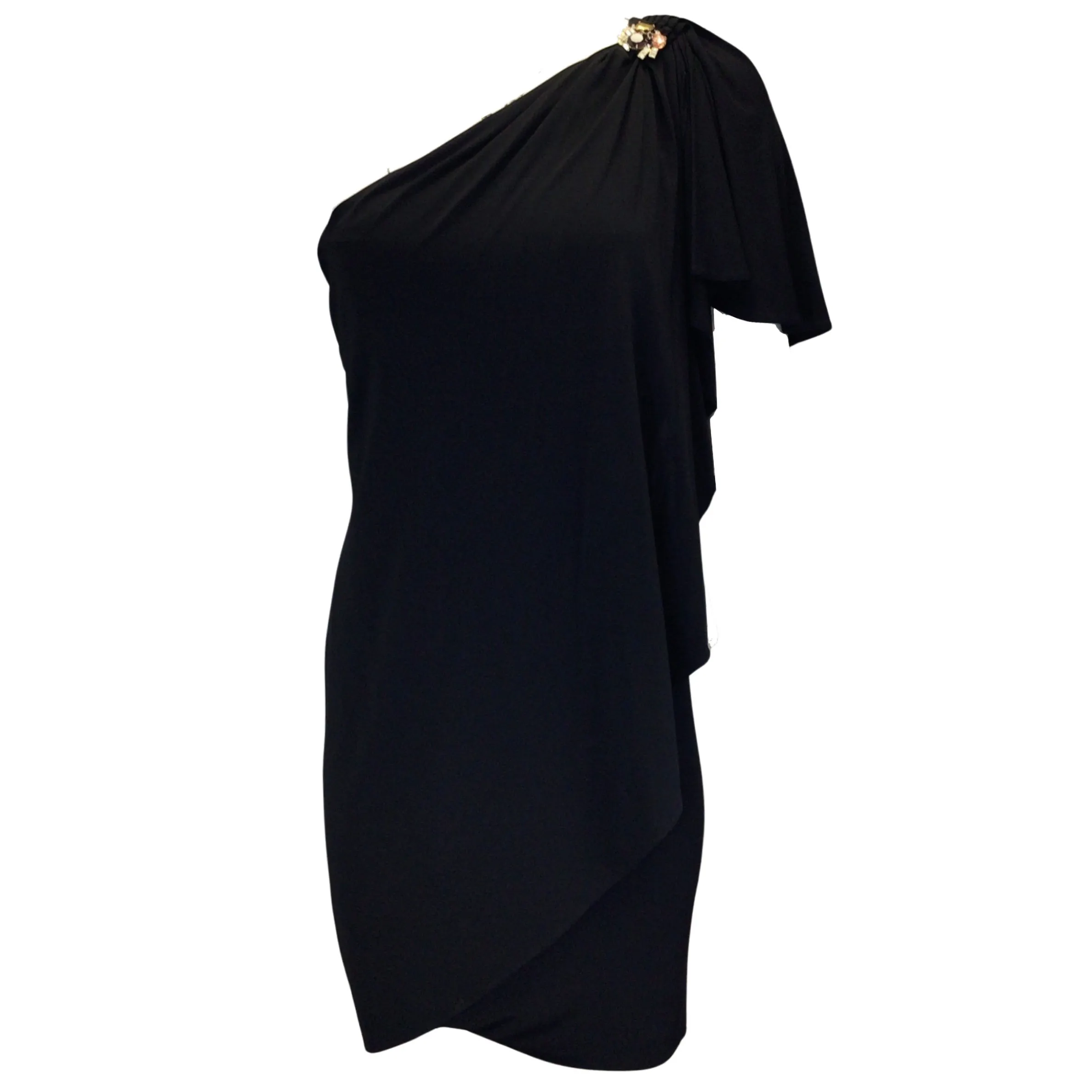 Roberto Cavalli Black Rhinestone Embellished One Shoulder Jersey Dress