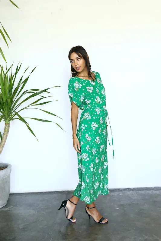 Rose Midi Dress - Vintage Green Floral