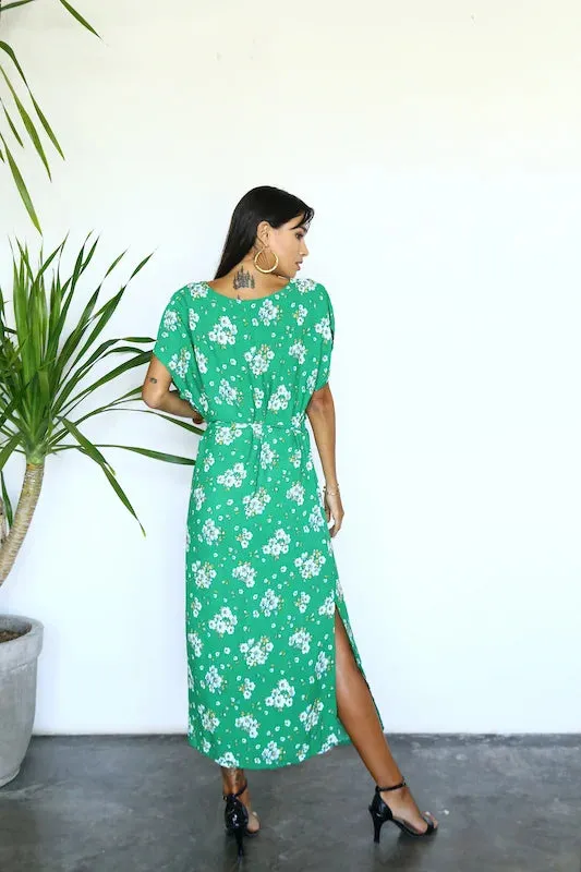 Rose Midi Dress - Vintage Green Floral