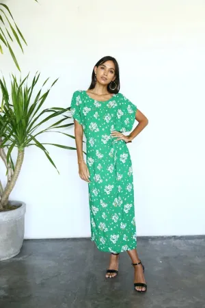 Rose Midi Dress - Vintage Green Floral