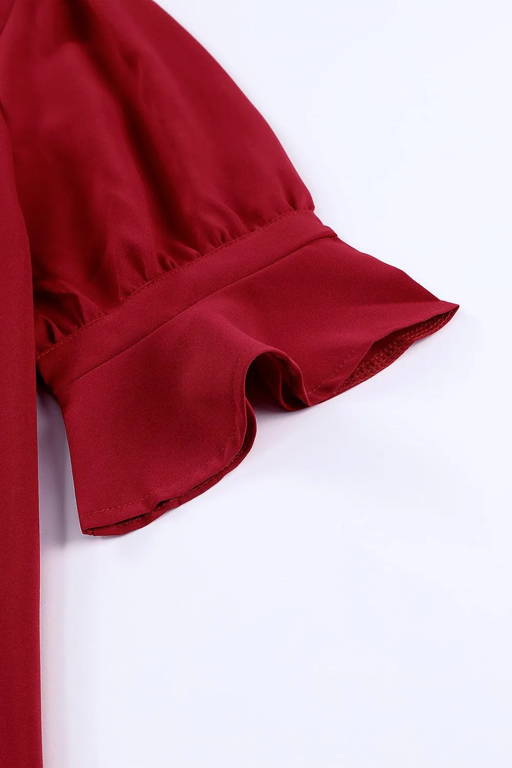 Ruffled Sleeve Shift Knee-Length Dress