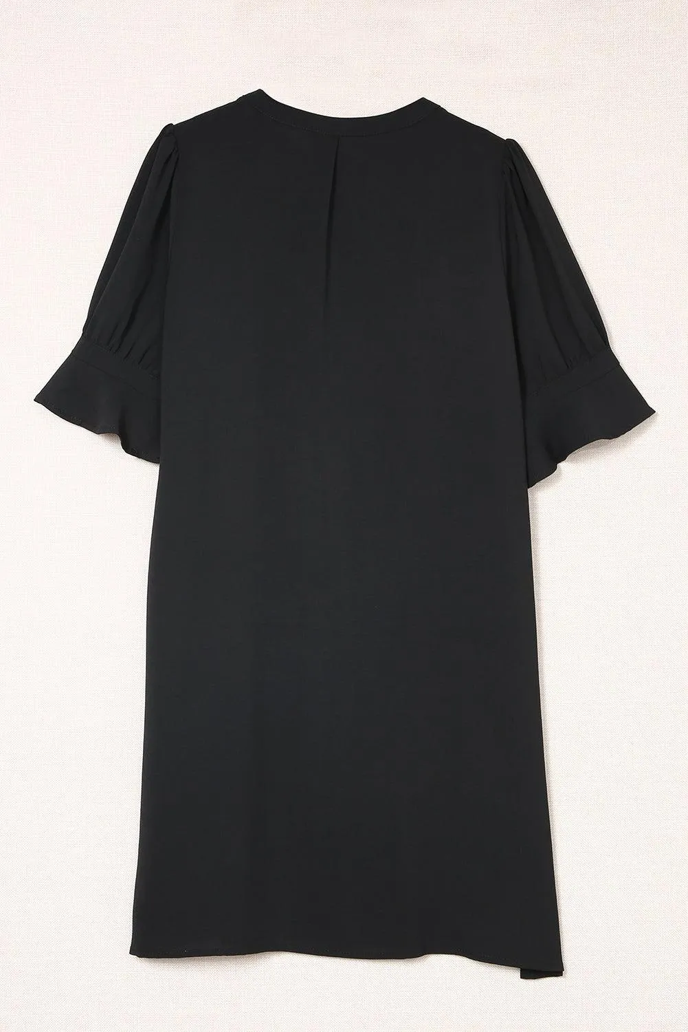 Ruffled Sleeve Shift Knee-Length Dress