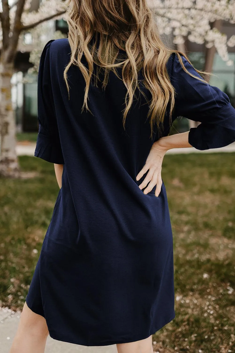 Ruffled Sleeve Shift Knee-Length Dress