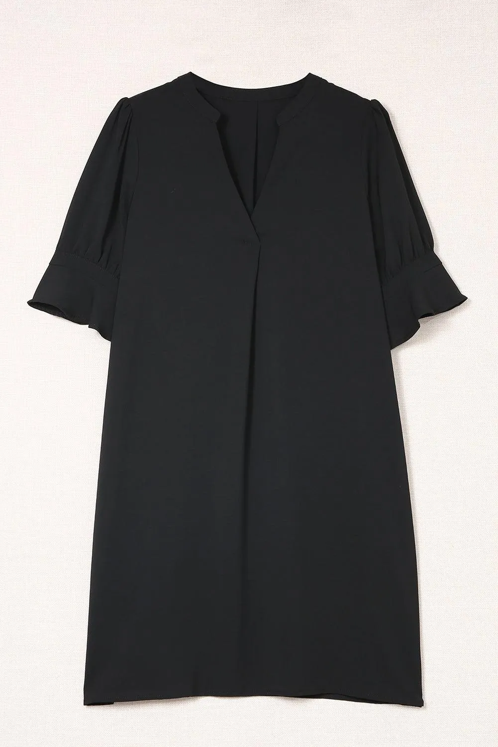 Ruffled Sleeve Shift Knee-Length Dress